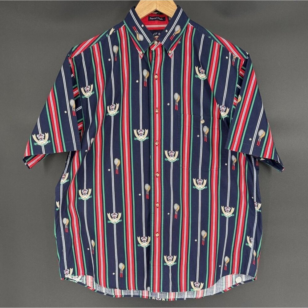 Gant Salty Dog Men's Imperial Poplin Striped Tennis Club Shirt M Navy Novelty